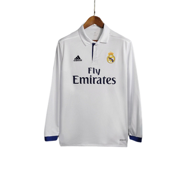 Camiseta Retro Real Madrid Manga Larga 2016/17 Masculino Blanco