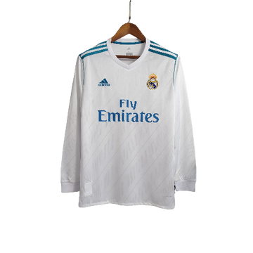 Camiseta Retro Real Madrid I Local 2017/18 Manga Larga Masculino Blanco