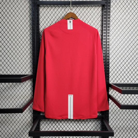 Camiseta Retro Manchester United Manga Larga 2007/08 Masculino Rojo