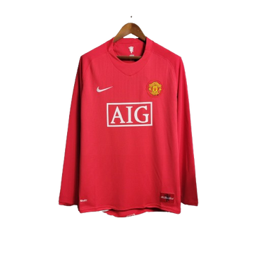 Camiseta Retro Manchester United Manga Larga 2007/08 Masculino Rojo