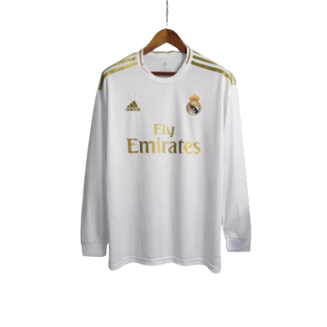 Camiseta Real Madrid I Local 2019/20 Retro Manga Larga Masculino - Blanco
